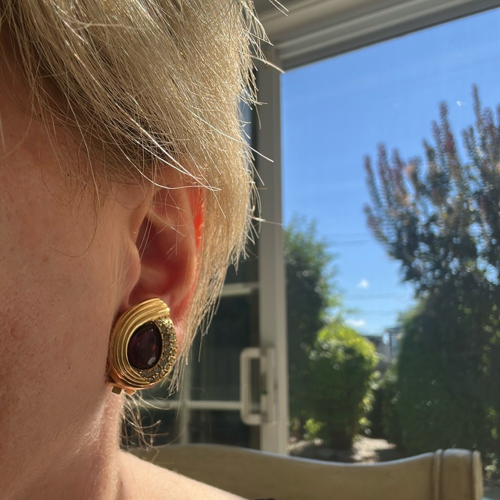 Source Unknown Gold and Deep Purple Earrings